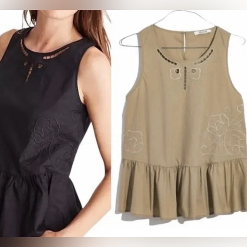 Madewell|Cotton Embroidered Tan Sleeveless Top,size medium•••Boho indie style